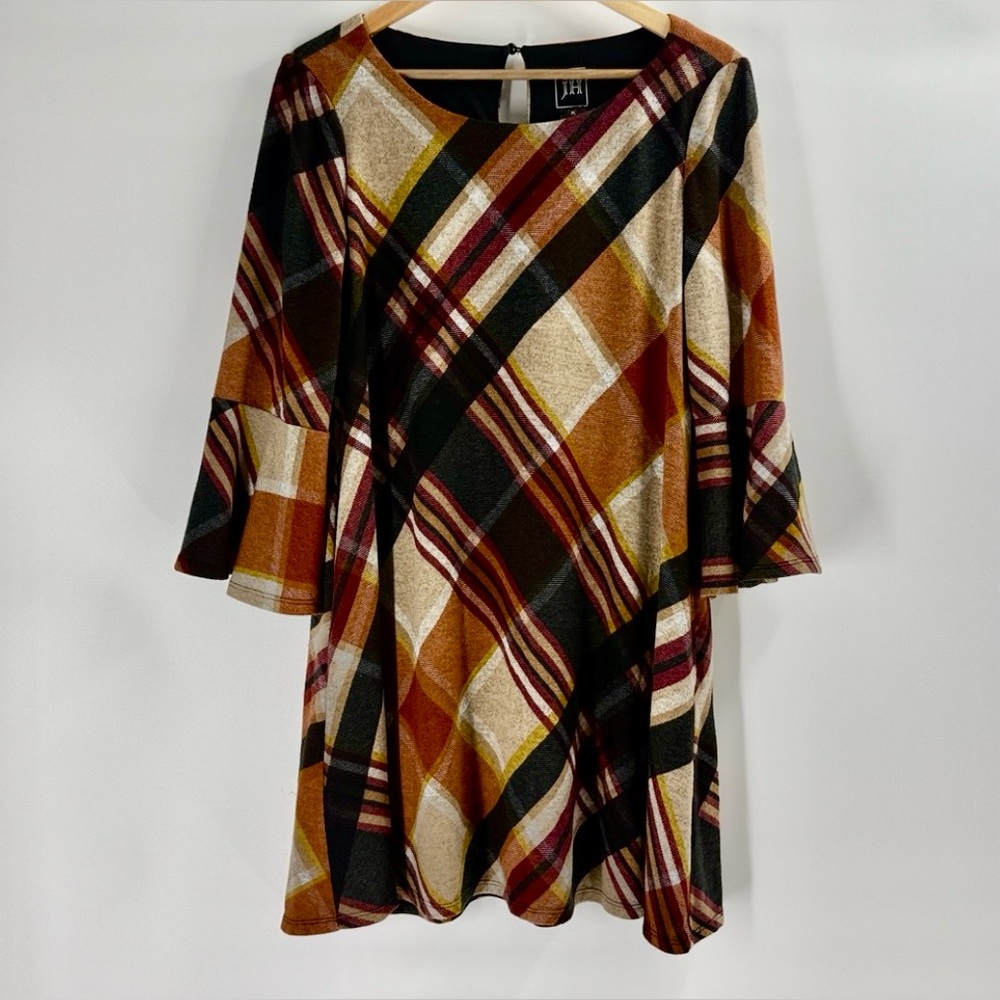 JH plaid soft cozy midi dress preppy casual pockets fall autumn colors dress